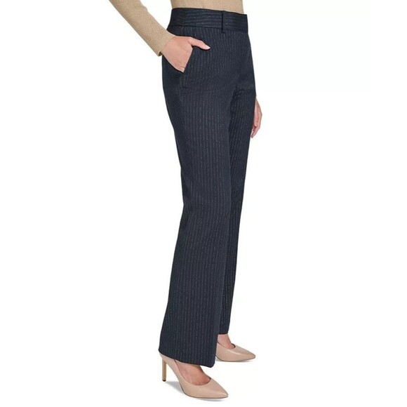 Tommy Hilfiger Women's Metallic Pinstriped Pants Bootcut  Leg Midnight Blue 2 - Picture 2 of 12
